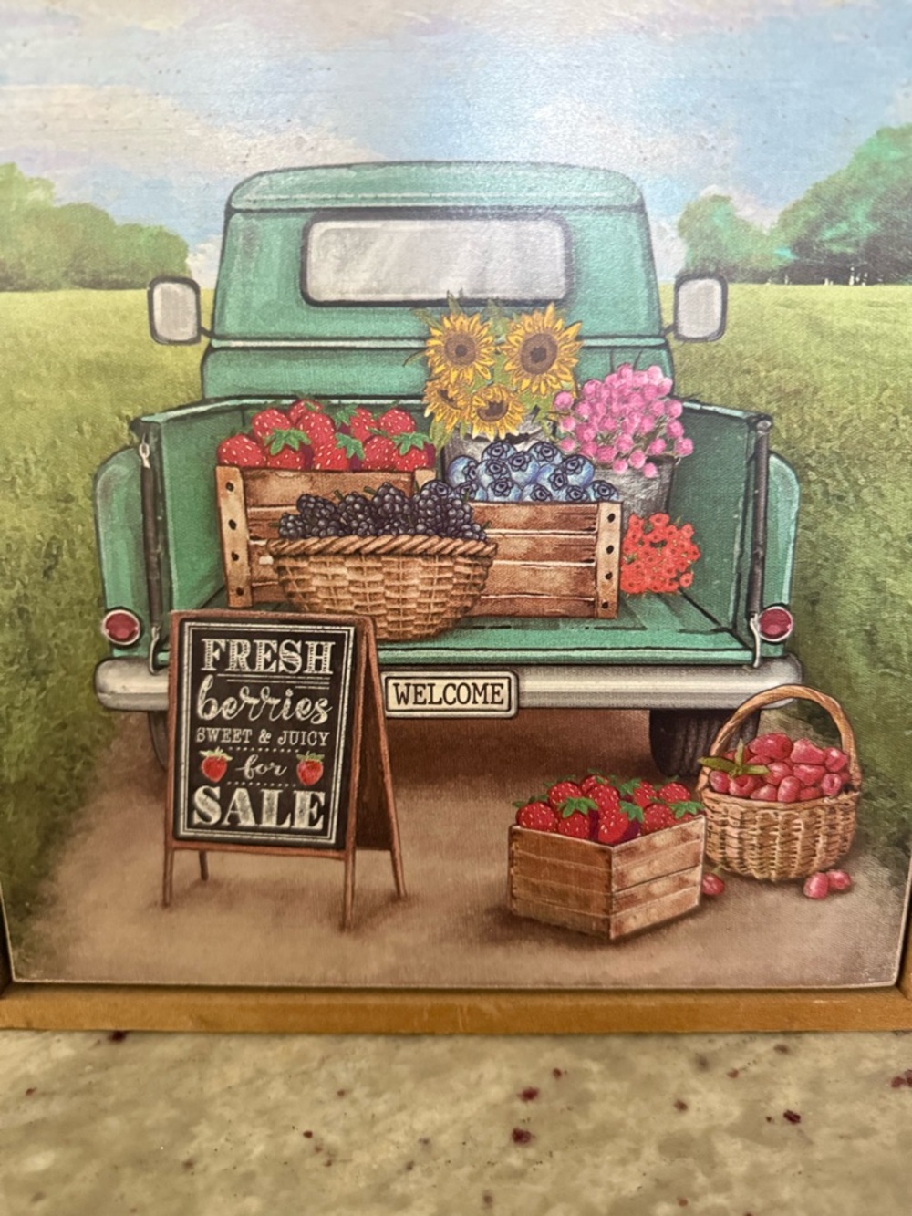 Vintage Green Truck Farm Market Canvas Art - Fresh Berries